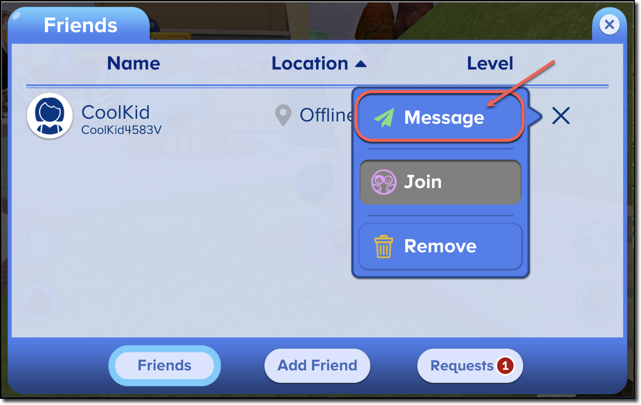 Message friend - Options list.png